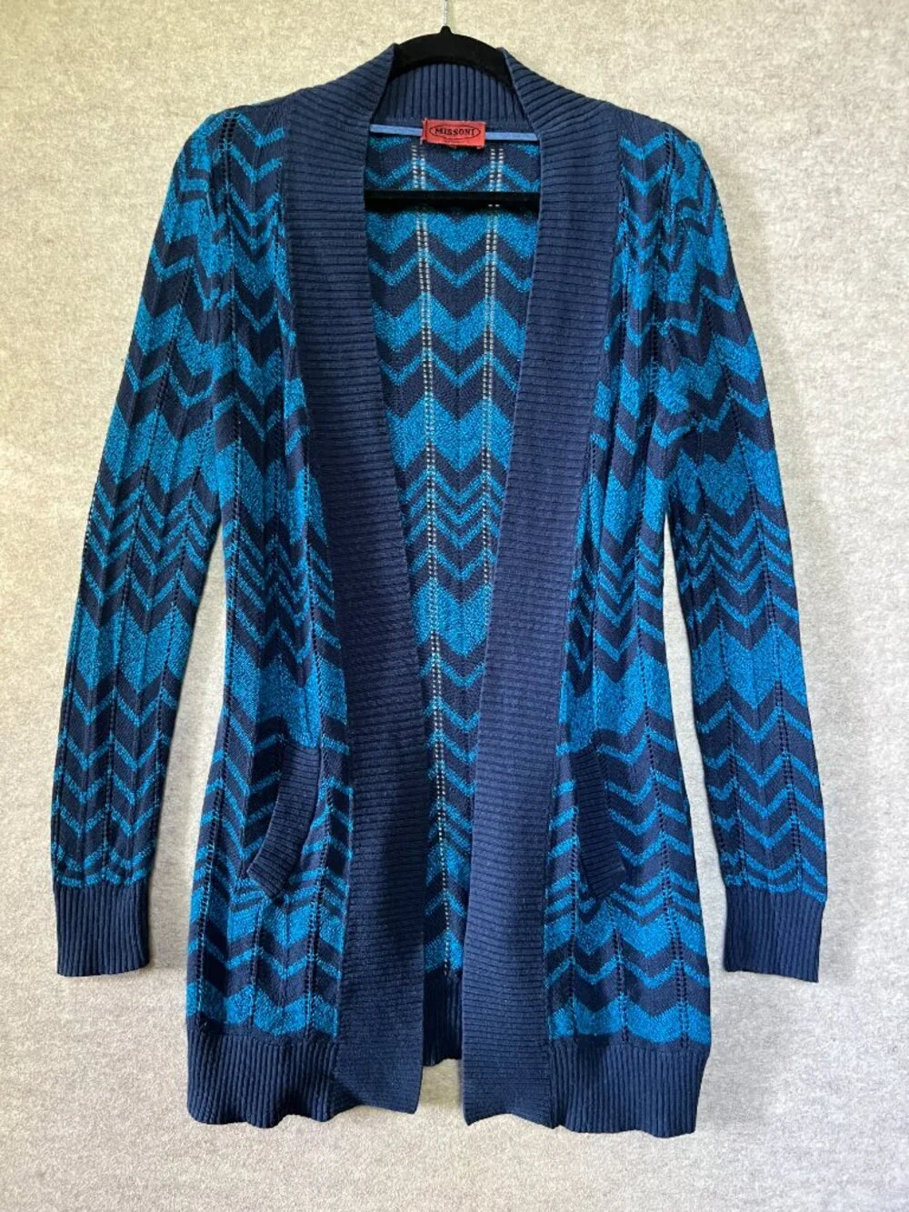 Missoni For Target Knit Chevron Open Cardigan, Blue and Navy, Size M - Picture 3 of 6